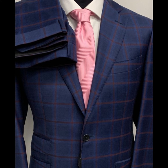Navy & red super 150 Cerruti wool suit - Picture 1 of 3
